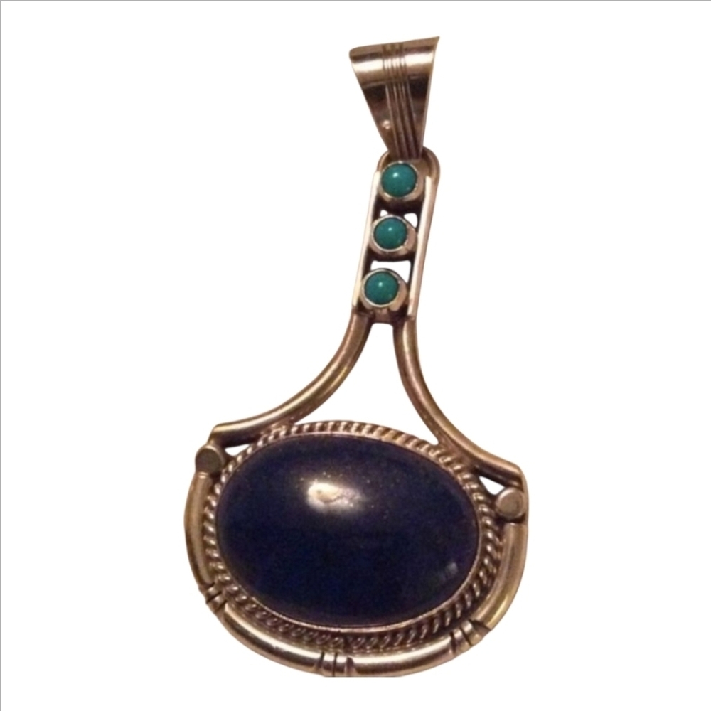 Lapis and Turquoise Pendant, 925 Silver, Womens~EUC - Picture 1 of 5